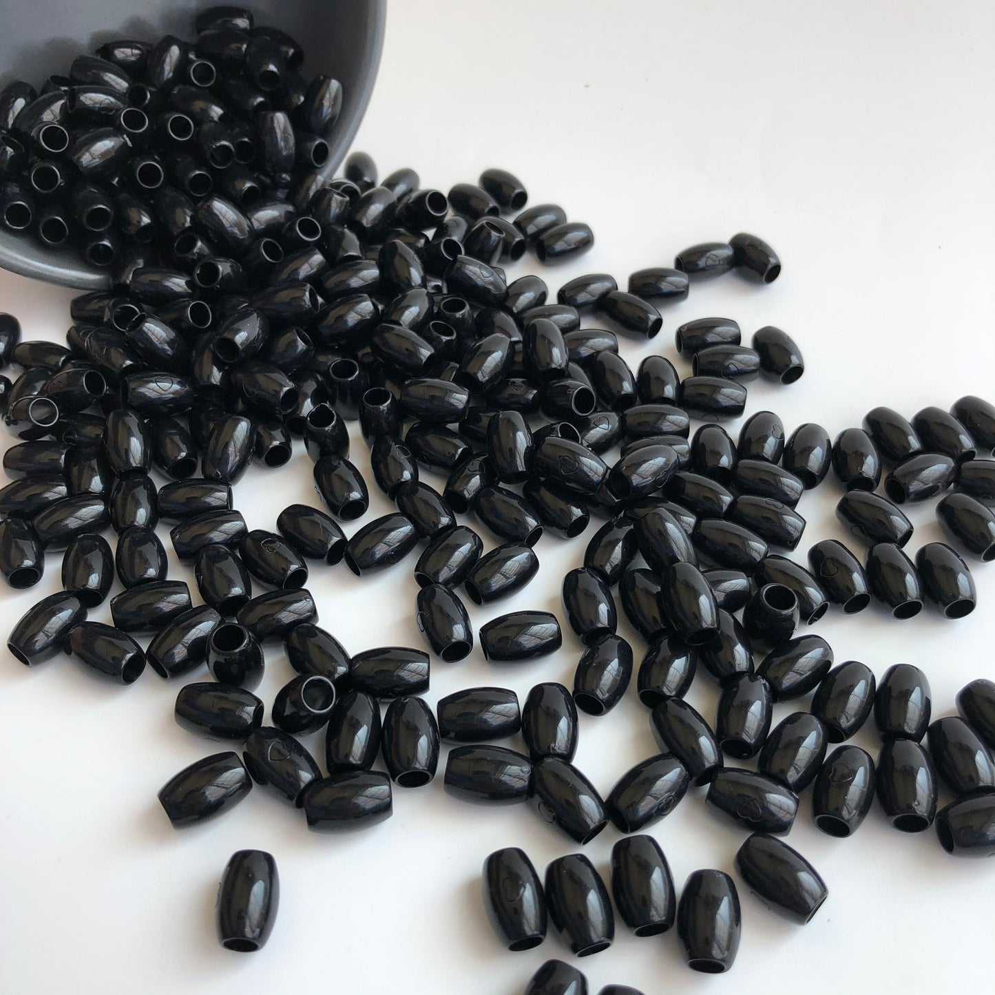 Black Macrame Beads 12x8mm Oval Barrel Plastic Resin Craft Bead 50 Pieces