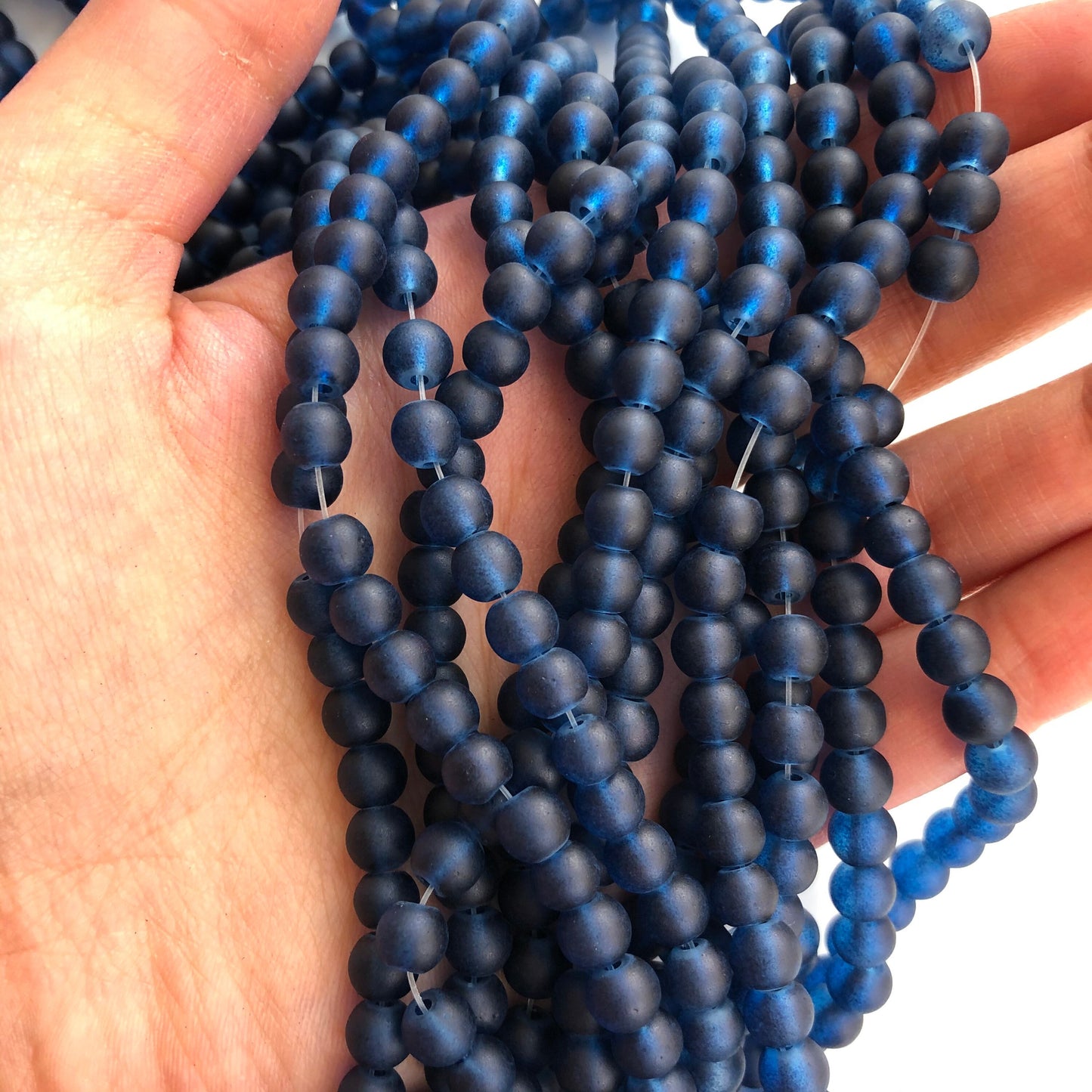 Navy Blue Frosted Glass Beads 6mm Round DIY Bracelet Necklace Bead 135 Piece Strand