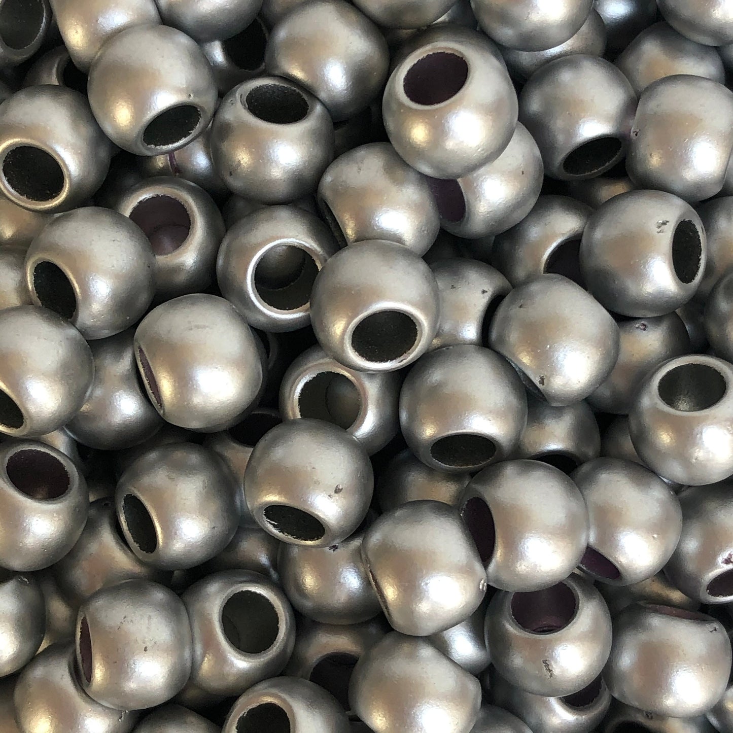 Metallic Silver Macrame Resin Beads 10mm Round Drum Matte DIY Pony Bead 50 Pieces