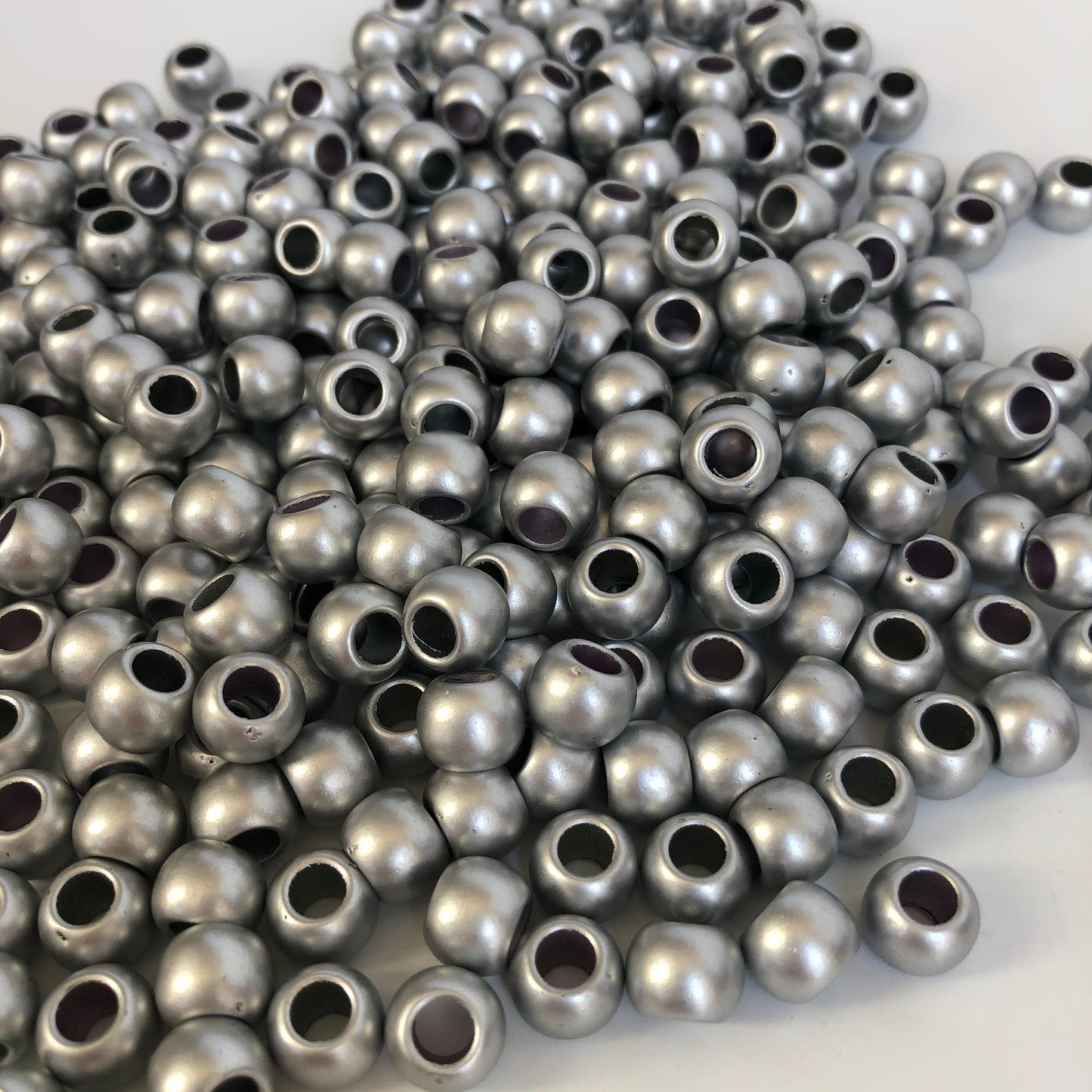 Metallic Silver Macrame Resin Beads 10mm Round Drum Matte DIY Pony Bead 50 Pieces