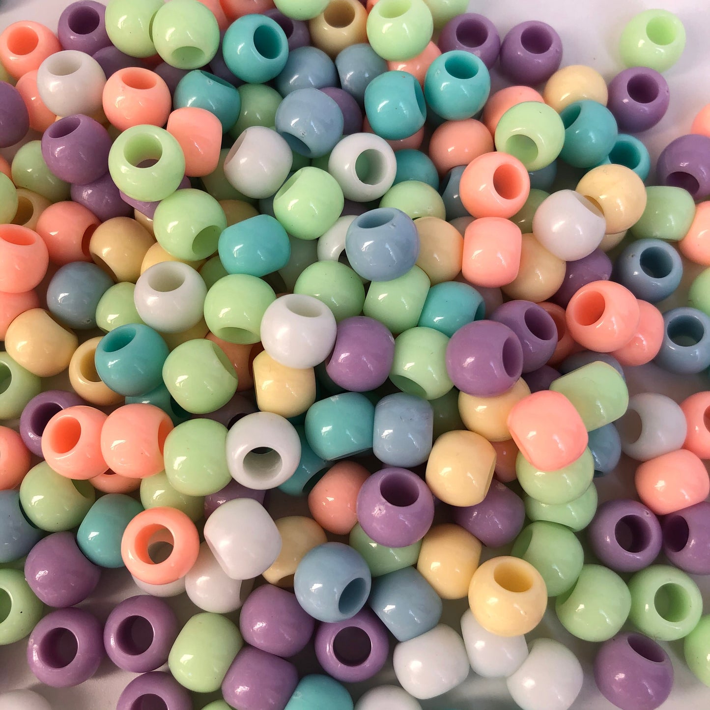 50 Mixed Multi Colour Pastel Macrame Beads, 10x8mm Hair Pony Bead, Acrylic Craft Jewellery Making Bead