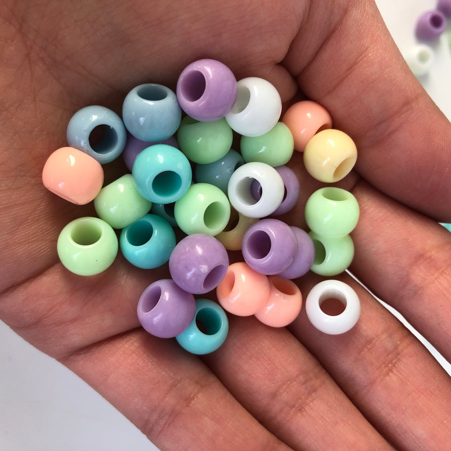 50 Mixed Multi Colour Pastel Macrame Beads, 10x8mm Hair Pony Bead, Acrylic Craft Jewellery Making Bead