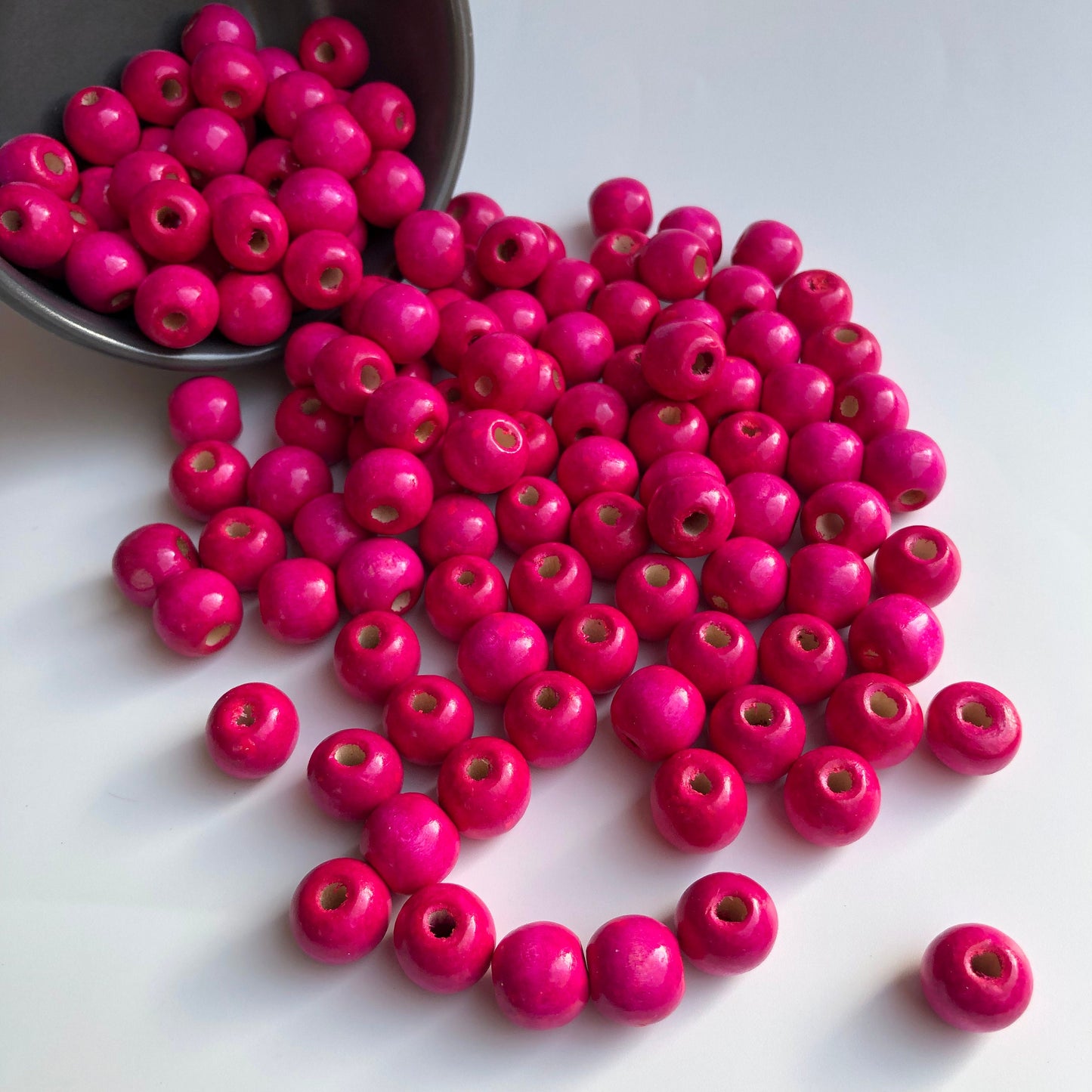 Hot Pink Wood Beads 14mm Round Jewellery Necklace Making Wooden Macrame Craft Bead 25 Pieces