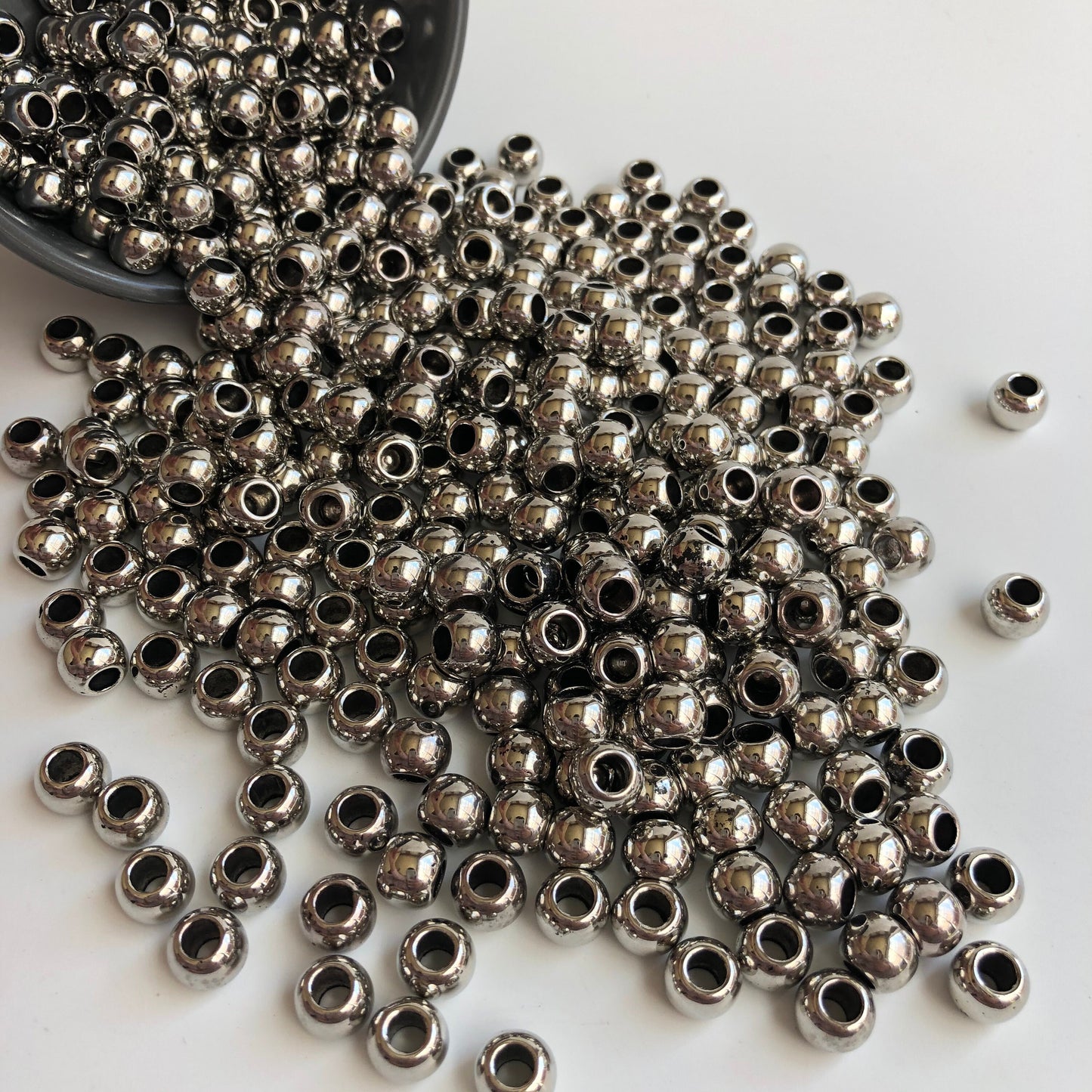 50X Shiny Silver Macrame Beads, 10x8mm Hair Pony Bead, Seamless Acrylic Craft Jewellery Making Bead