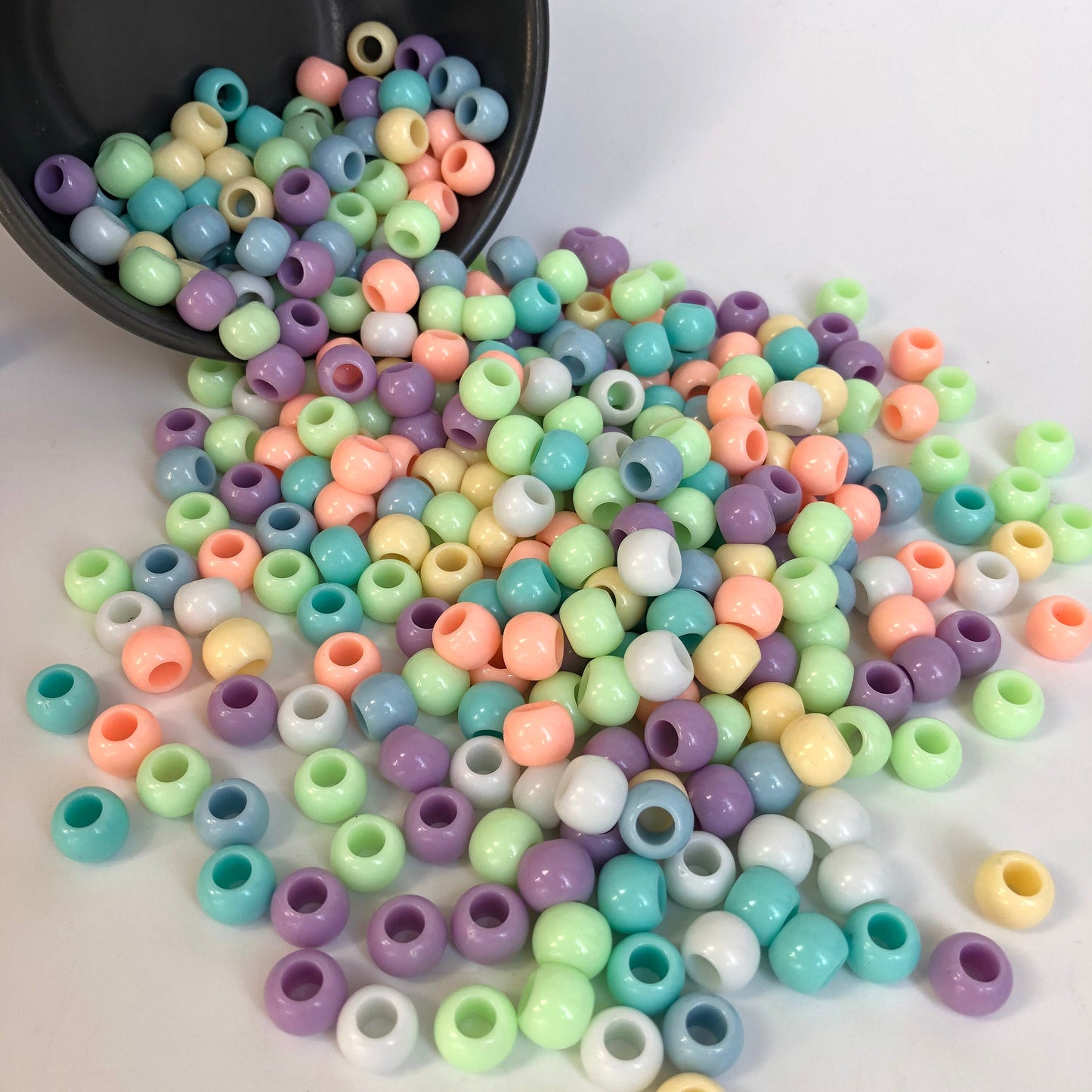 50 Mixed Multi Colour Pastel Macrame Beads, 10x8mm Hair Pony Bead, Acrylic Craft Jewellery Making Bead