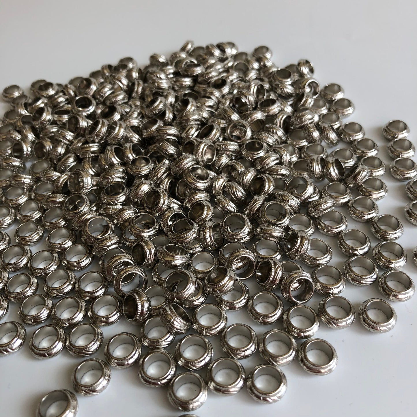 Silver Plastic Macrame Bead 10x4mm Round Disc Dreadlock Craft Bead 25 Pieces