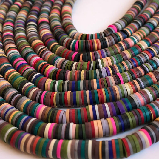 Mixed Dark Coloured Polymer Clay Beads 6mm Round Disc DIY Katsuki Craft Beads 45m Strand