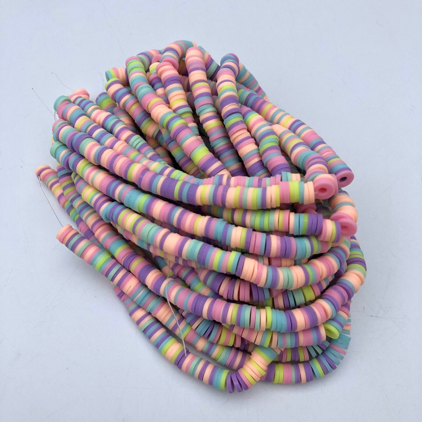 Mixed Pastel Colours Polymer Clay Beads 6mm Round Disc Katsuki Jelly Bead 40cm Strand