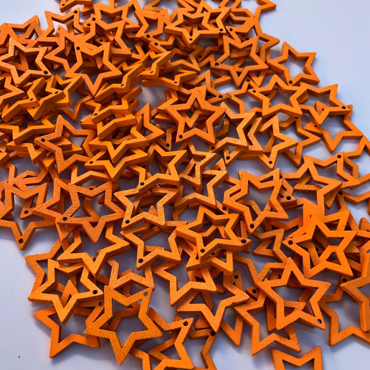 Orange Star Wood Charm 25mm Wooden Christmas Jewellery Making Pendant 10 Pieces