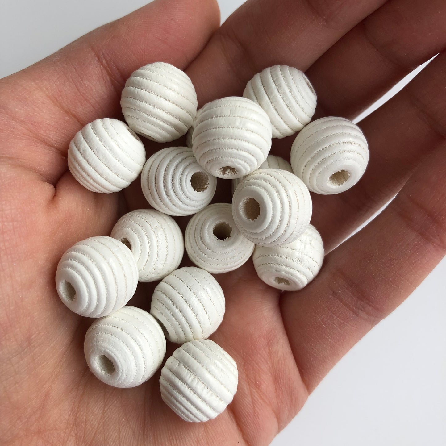 White Beehive Spiral Wood Beads - Set Of 25 , 14mm Wooden Bead for Crafts