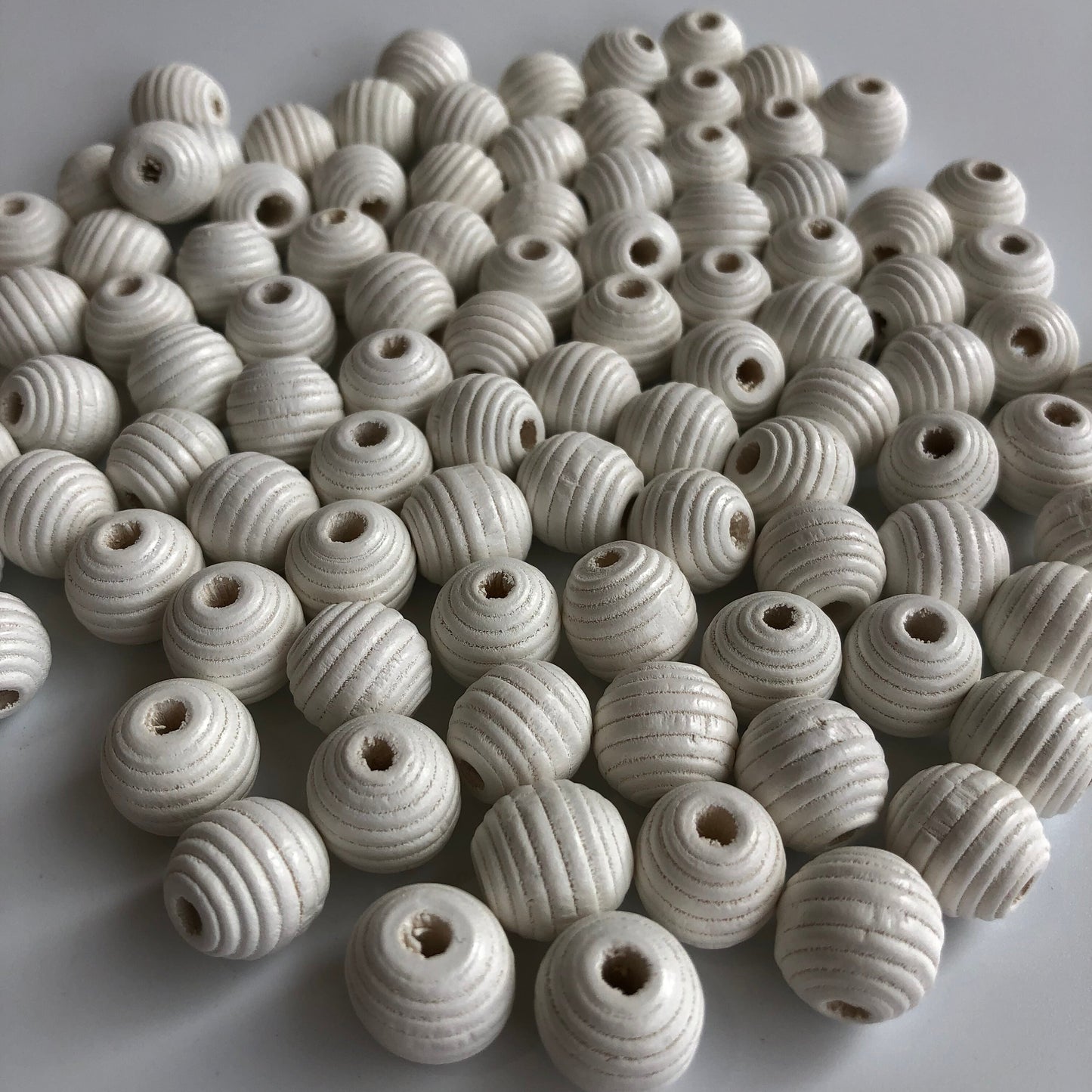 White Beehive Spiral Wood Beads - Set Of 25 , 14mm Wooden Bead for Crafts