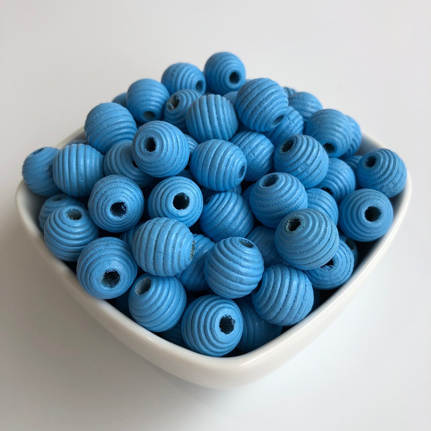 Blue Wood Beads 14mm Round Spiral Bee Hive Wooden Craft Bead 25 Pieces