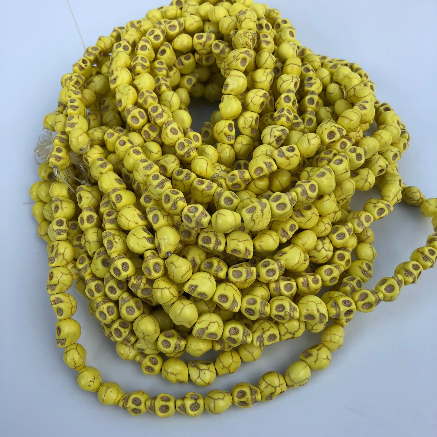 38X Yellow Stone Skull Beads - 9.5x8mm Halloween Gemstone Punk Bead 38cm Strand