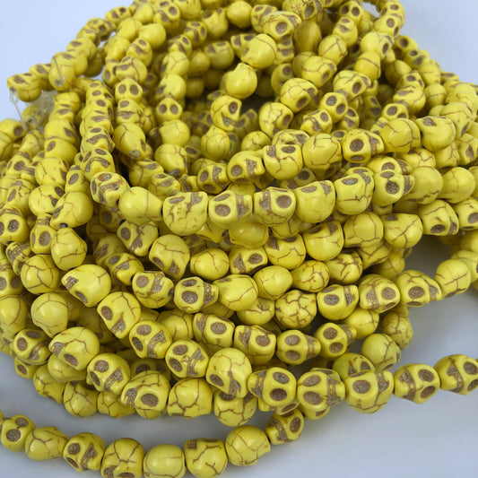 38X Yellow Stone Skull Beads - 9.5x8mm Halloween Gemstone Punk Bead 38cm Strand