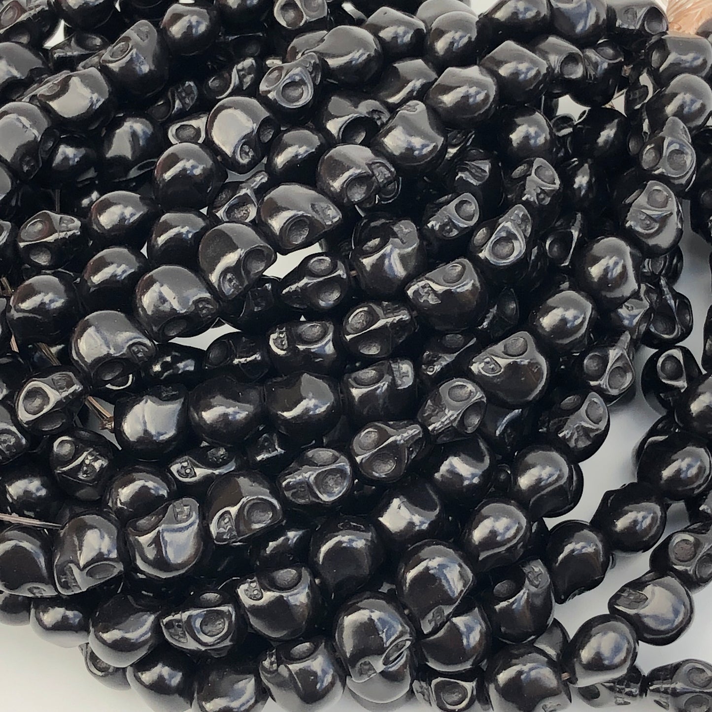 38X Black Stone Skull Beads - 9.5x8.5mm Halloween Gemstone Punk Bead 38cm Strand