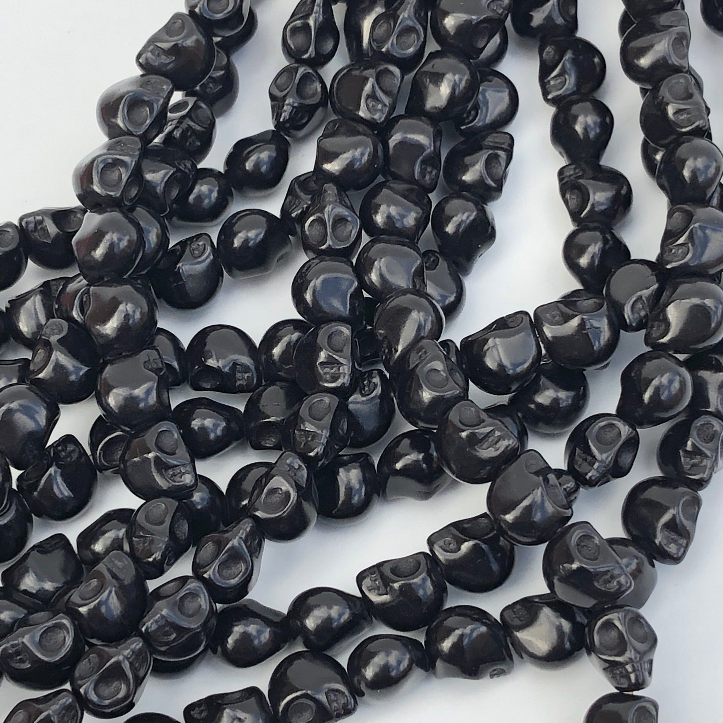 38X Black Stone Skull Beads - 9.5x8.5mm Halloween Gemstone Punk Bead 38cm Strand