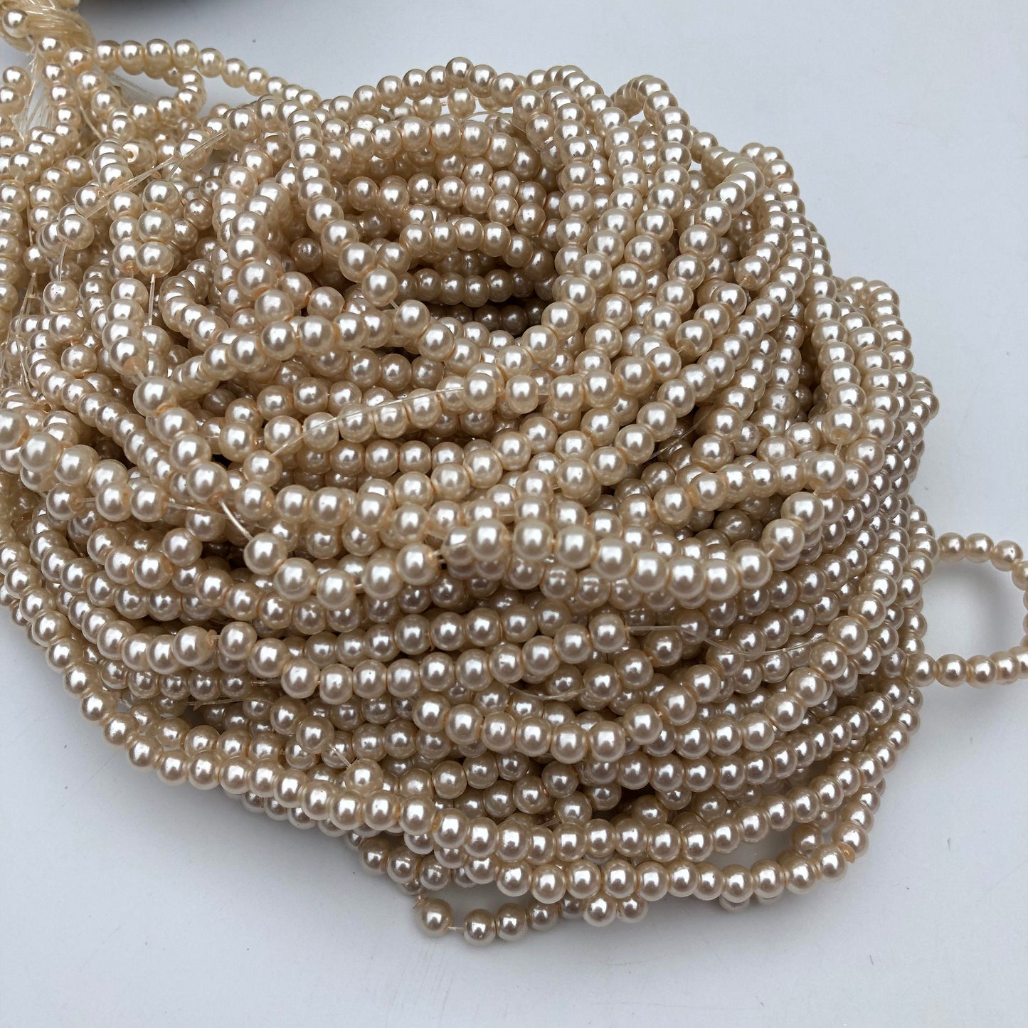 Beige Glass Pearl Beads 5mm Round DIY Bracelet Necklace Bead 170 Piece Strand