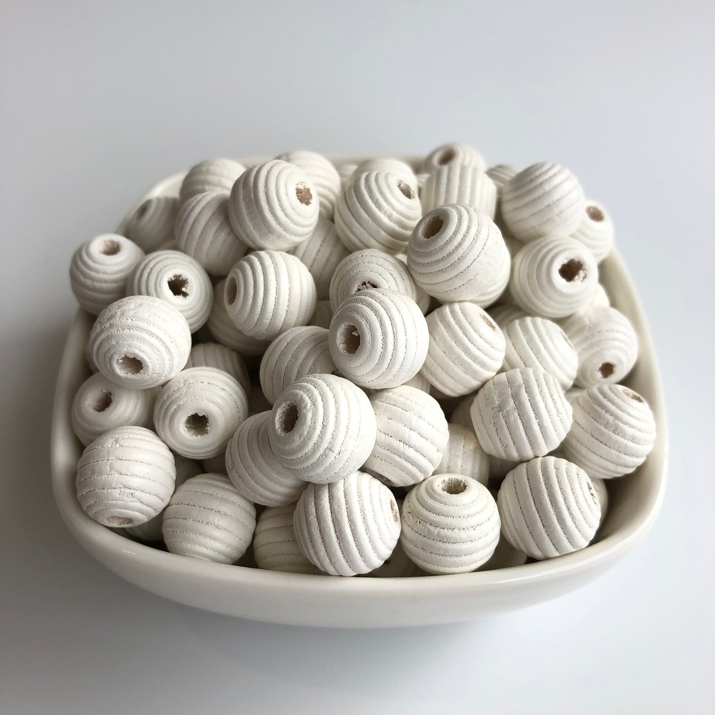 White Beehive Spiral Wood Beads - Set Of 25 , 14mm Wooden Bead for Crafts