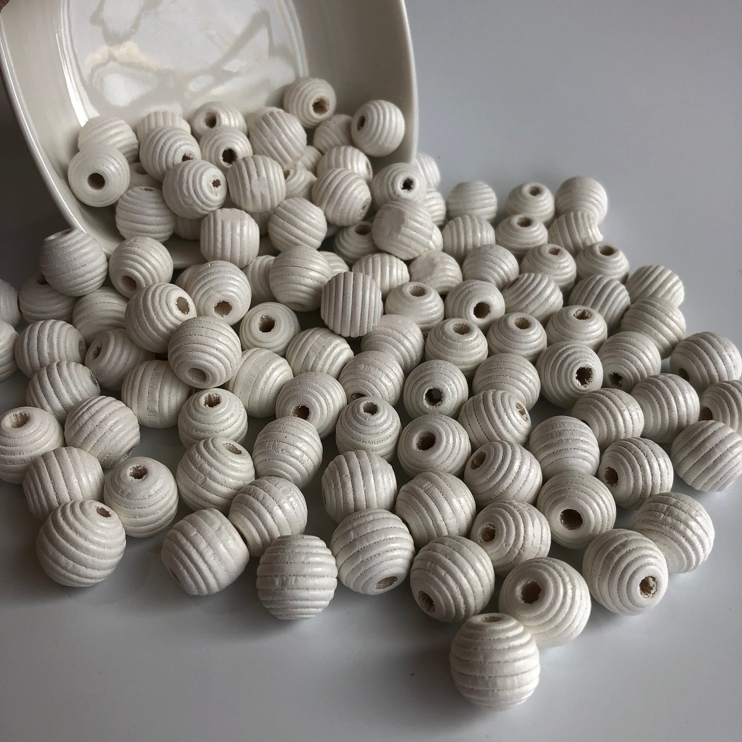 White Beehive Spiral Wood Beads - Set Of 25 , 14mm Wooden Bead for Crafts