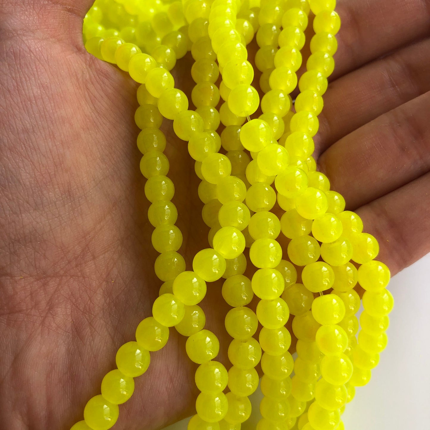 Fluro Yellow Glass Beads 6mm Round DIY Bracelet Necklace Making Bead 140 Piece Strand