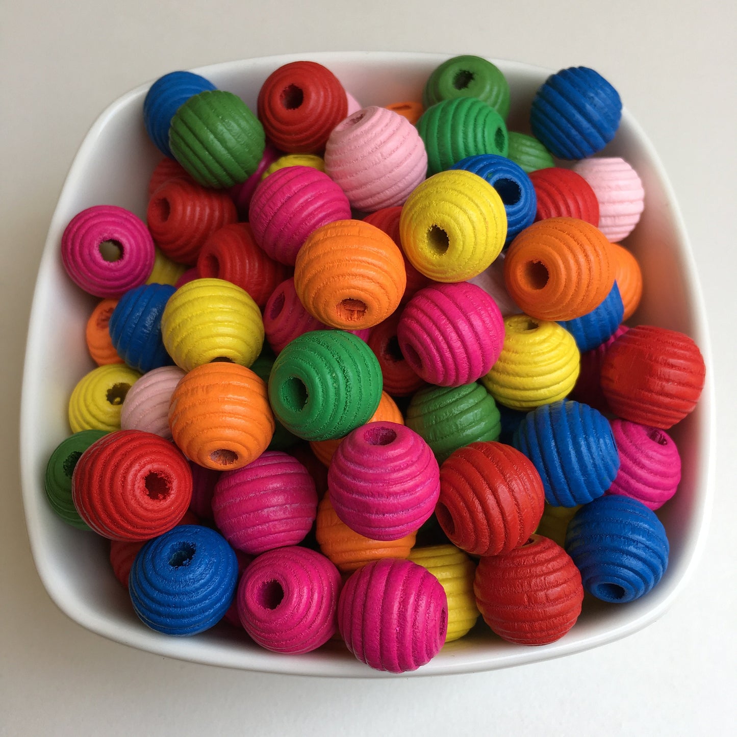 Mixed Multi Colour Wood Beads 14mm Round Beehive Spiral Wooden Bead 25 Pieces