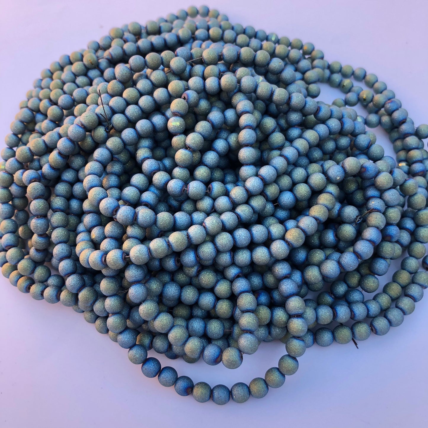 Turquoise Green Electroplated Glass Beads 6mm Round Metallic Bead 99 Piece Strand