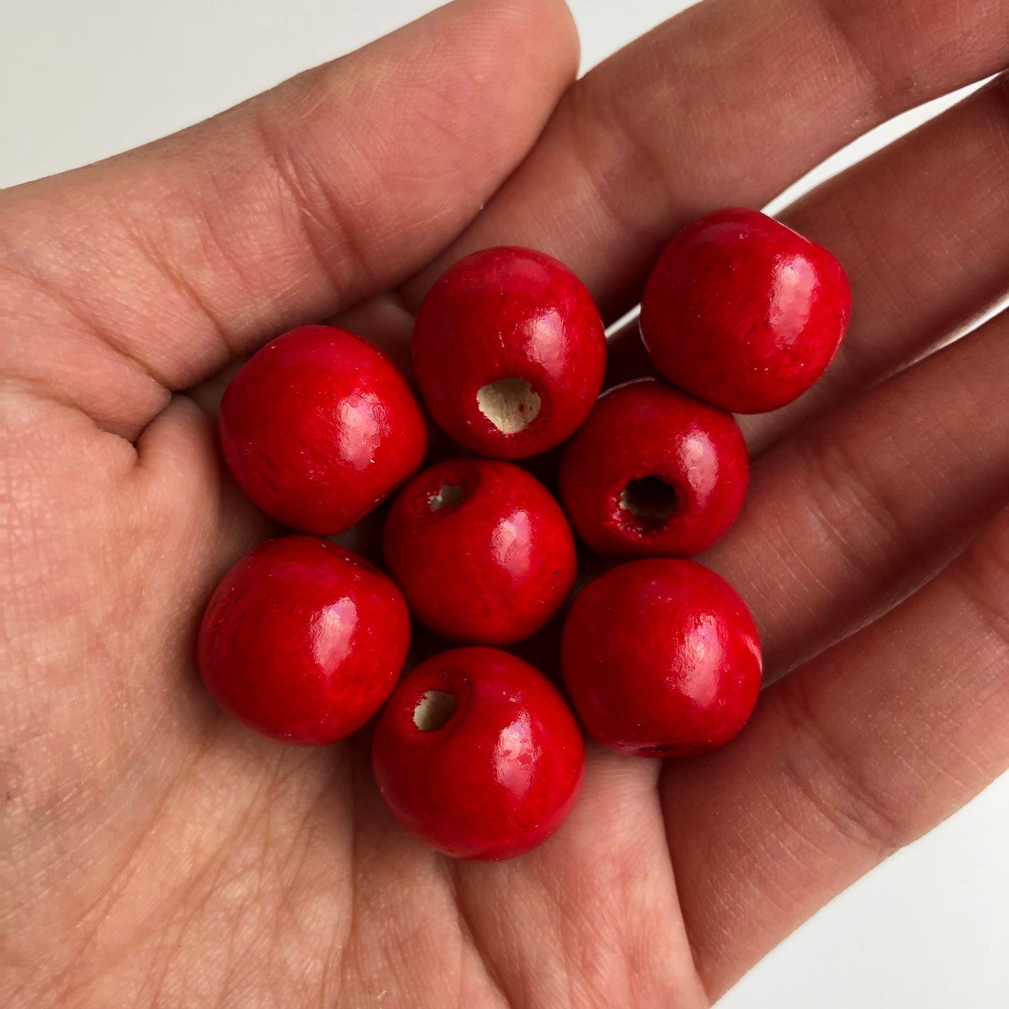 Red Macrame Wood Beads 16mm Round Wooden DIY Craft Bead 25 Pieces