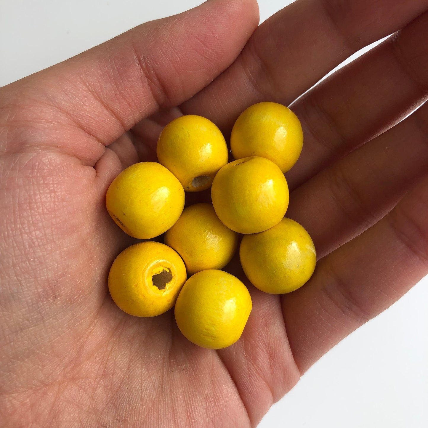 Antique Yellow Macrame Wood Bead 16mm Round DIY Wooden Craft Bead 25 Pieces