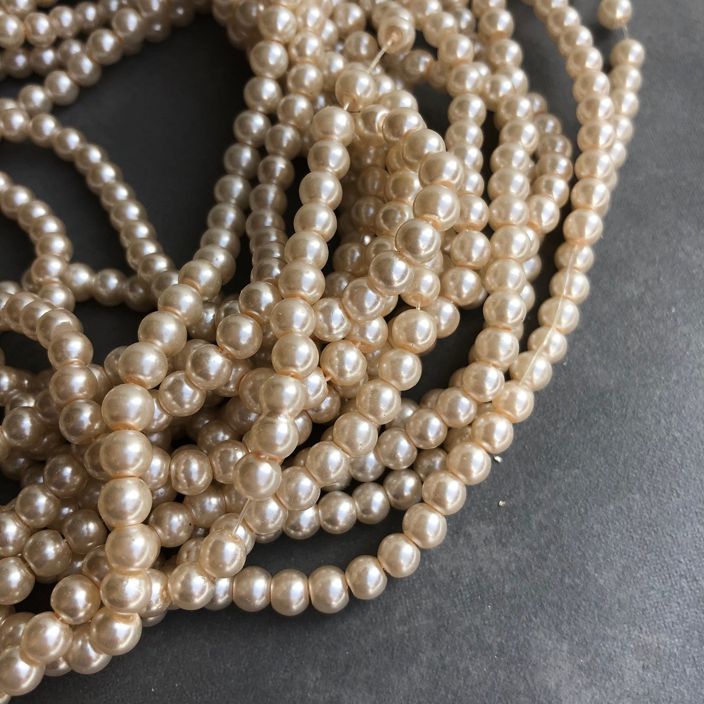 Beige Glass Pearl Beads 5mm Round DIY Bracelet Necklace Bead 170 Piece Strand