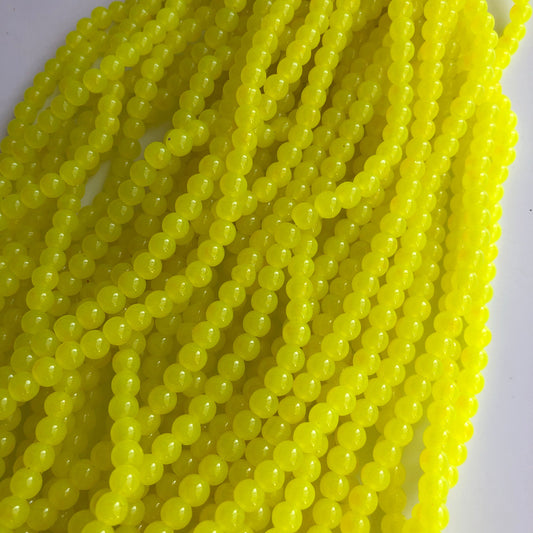 Fluro Yellow Glass Beads 6mm Round DIY Bracelet Necklace Making Bead 140 Piece Strand