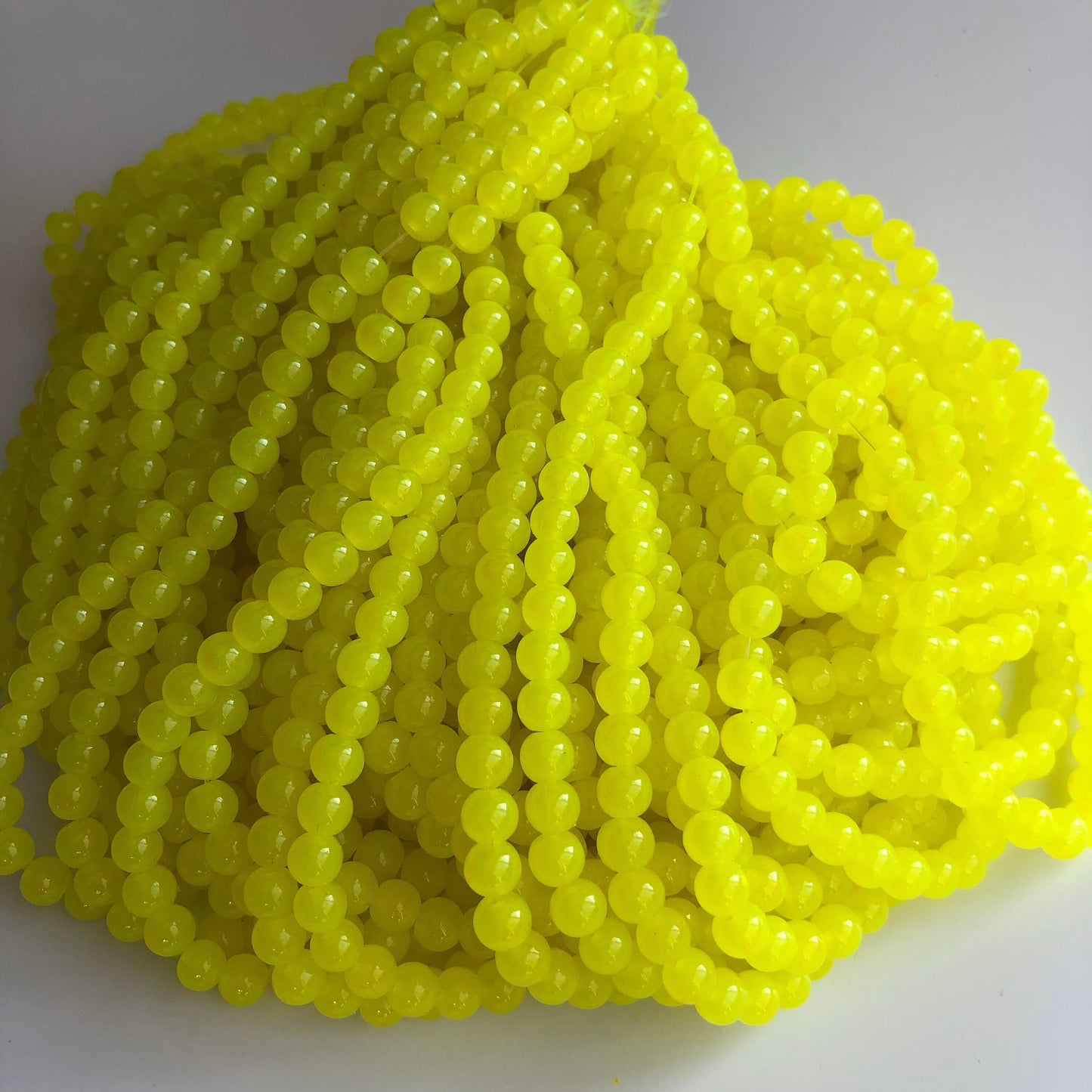 Fluro Yellow Glass Beads 6mm Round DIY Bracelet Necklace Making Bead 140 Piece Strand