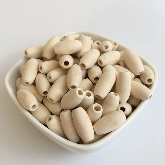 Natural Beige Unpainted Wood Beads 20x10mm Oval Wooden Craft Bead 25 Pieces