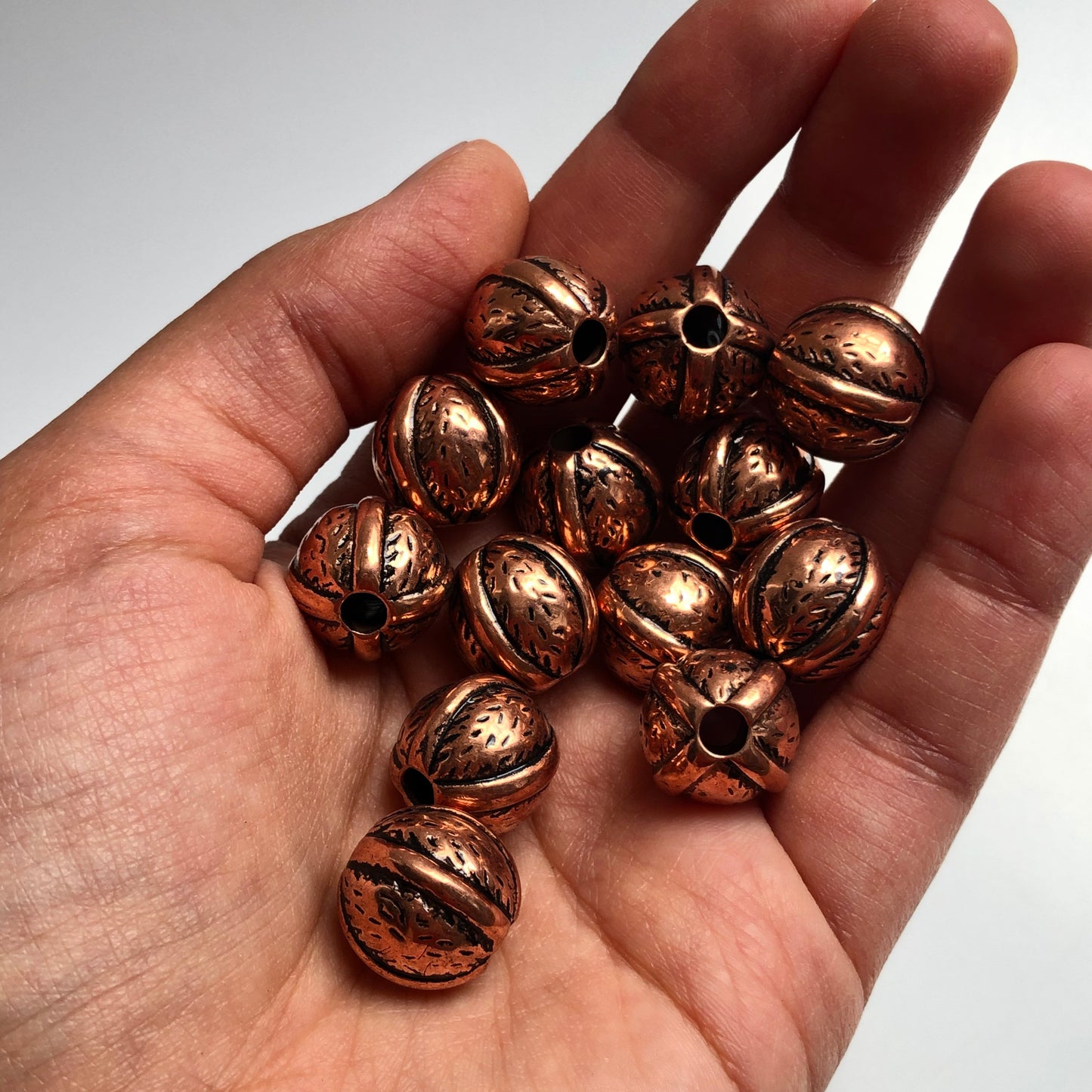 Copper Brown Macrame Beads, 10X Pieces Round Acrylic Beads, 16mm Antique Craft Beads, 4mm Threading Hole