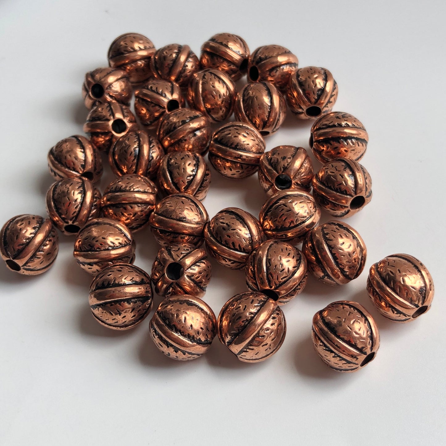 Copper Brown Macrame Beads, 10X Pieces Round Acrylic Beads, 16mm Antique Craft Beads, 4mm Threading Hole