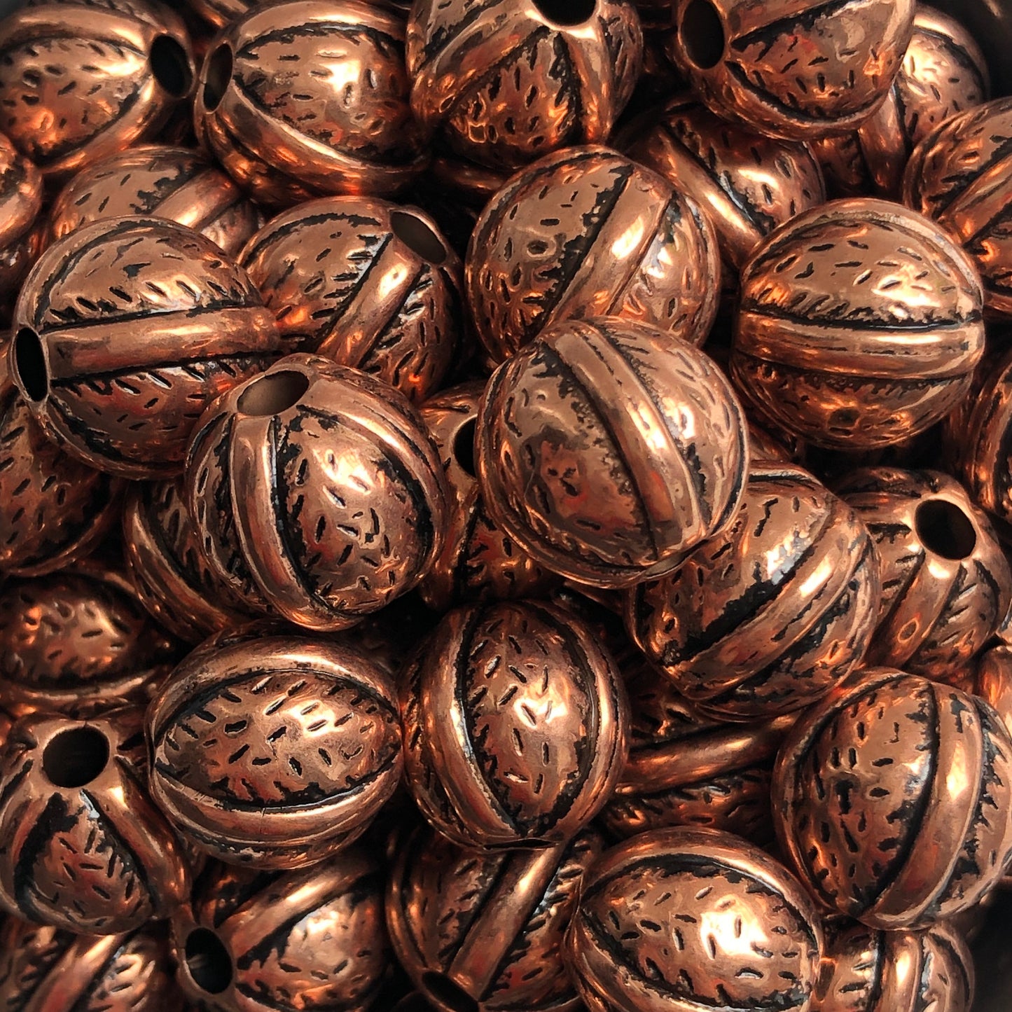 Copper Brown Macrame Beads, 10X Pieces Round Acrylic Beads, 16mm Antique Craft Beads, 4mm Threading Hole