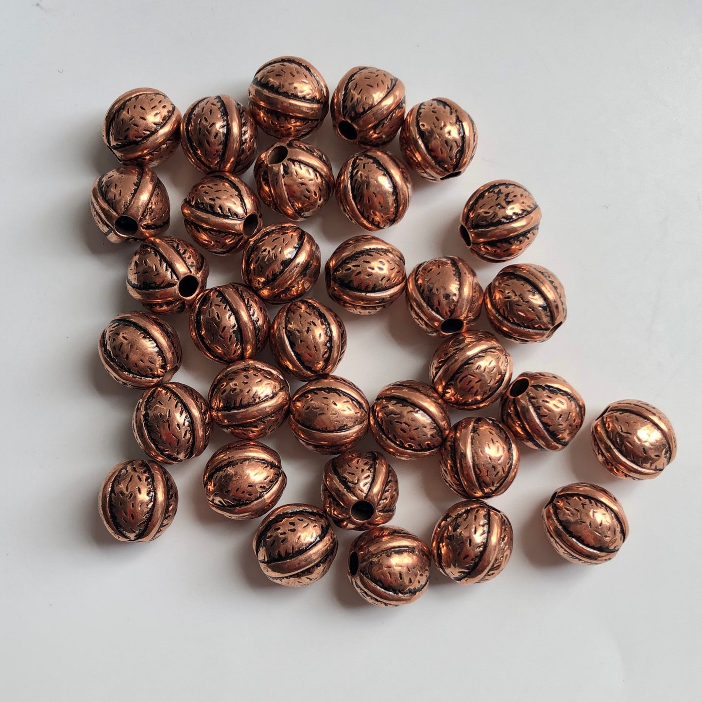 Copper Brown Macrame Beads, 10X Pieces Round Acrylic Beads, 16mm Antique Craft Beads, 4mm Threading Hole