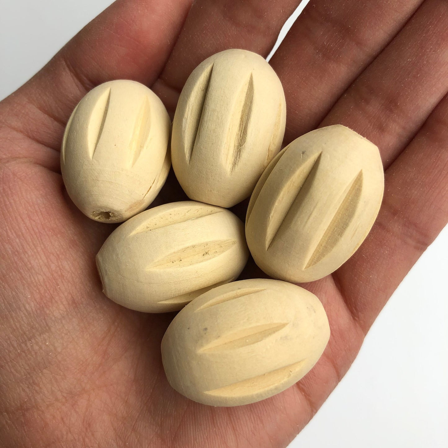 Natural Unpainted Carved Macrame Wood Bead, 30x21mm Oval Unfinished Wooden Beads, 5mm Threading Hole