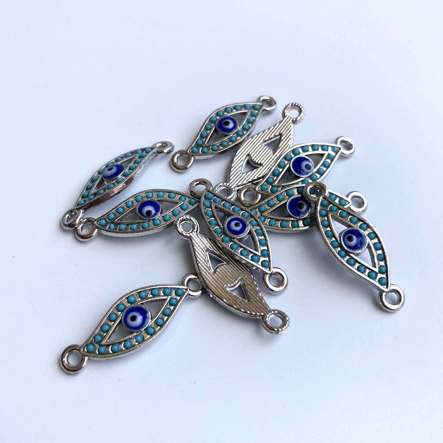 Evil Eye Link Charms 27x9mm Platinum Silver Metal Connector Blue Protection Connecting Charm