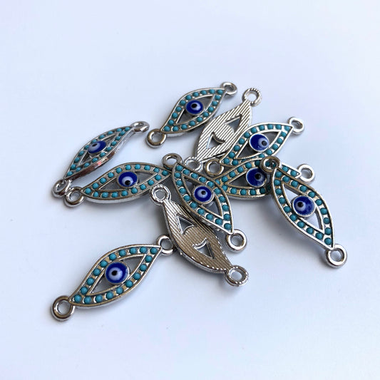 Evil Eye Link Charms 27x9mm Platinum Silver Metal Connector Blue Protection Connecting Charm