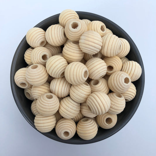 Natural Unpainted Spiral Wood Beads 15mm Round Beehive Shape Craft Bead 20 Pieces