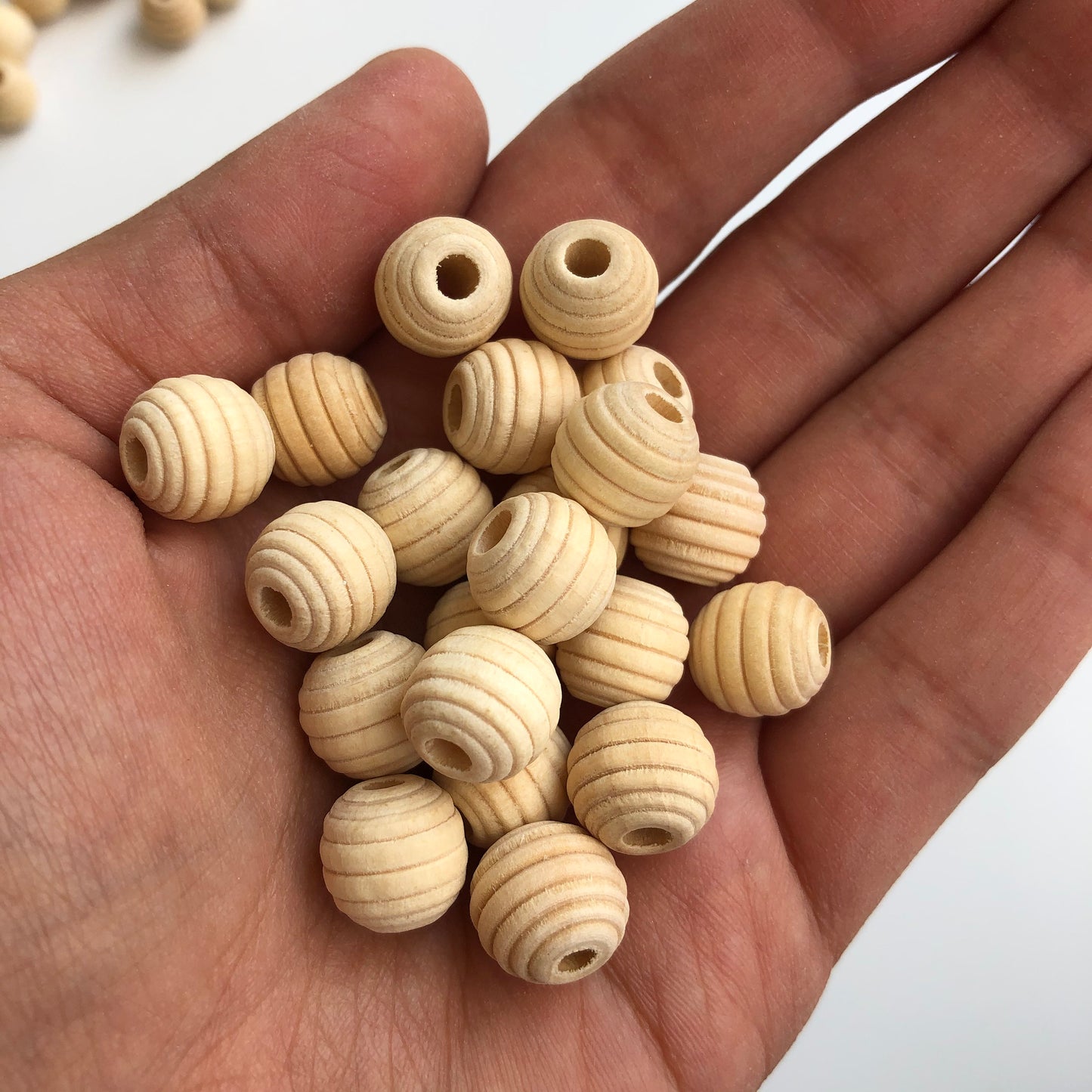 Natural Unpainted Spiral Wood Beads 12mm Round Beehive Craft Bead 20 Pieces