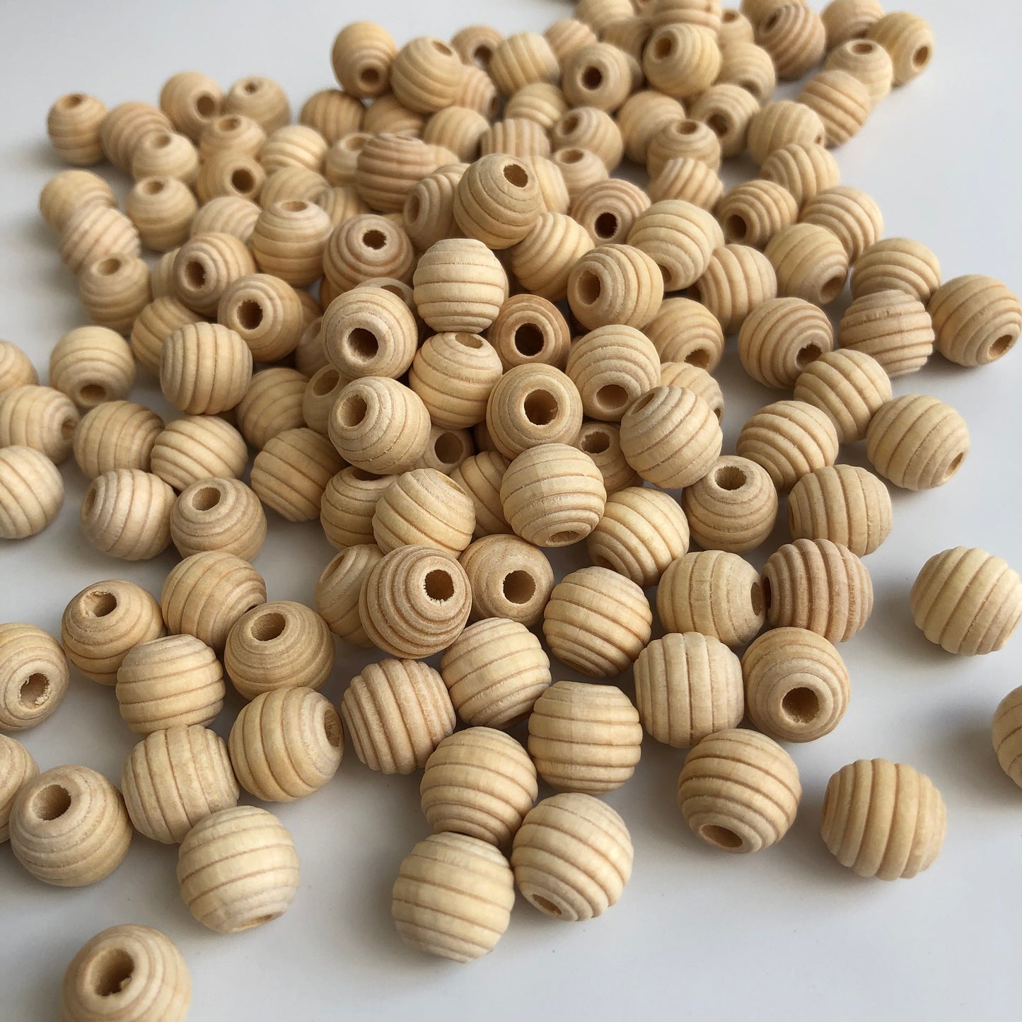 Natural Unpainted Spiral Wood Beads 12mm Round Beehive Craft Bead 20 Pieces