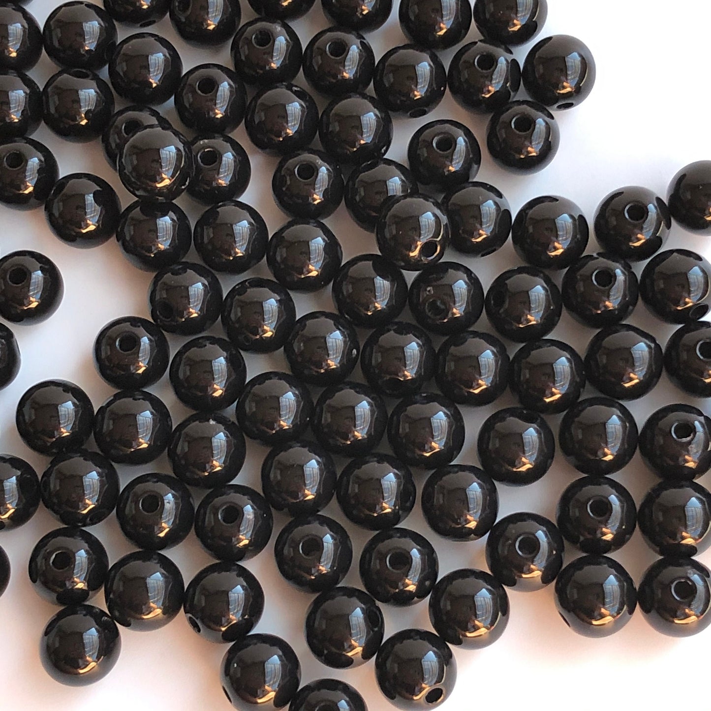 50 pieces black round beads, 9.5mm smooth acrylic plastic resin craft bead 1.8mm hole