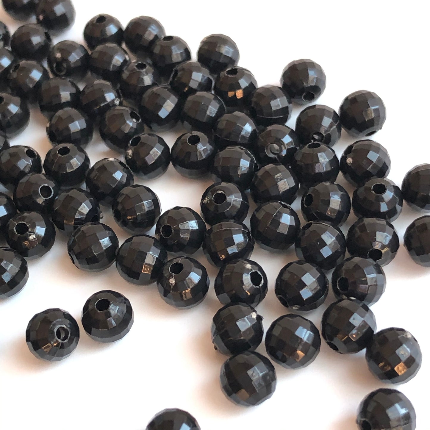 6mm Round Solid Black Faceted Plastic Beads set of 100 pieces Disco Shape Ball Bead