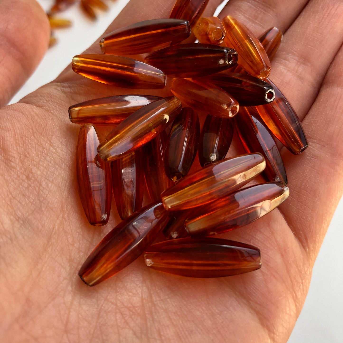 Honey Orange Brown Resin Beads 21x7mmLong Oval Jewellery Craft Beads 20 Pieces