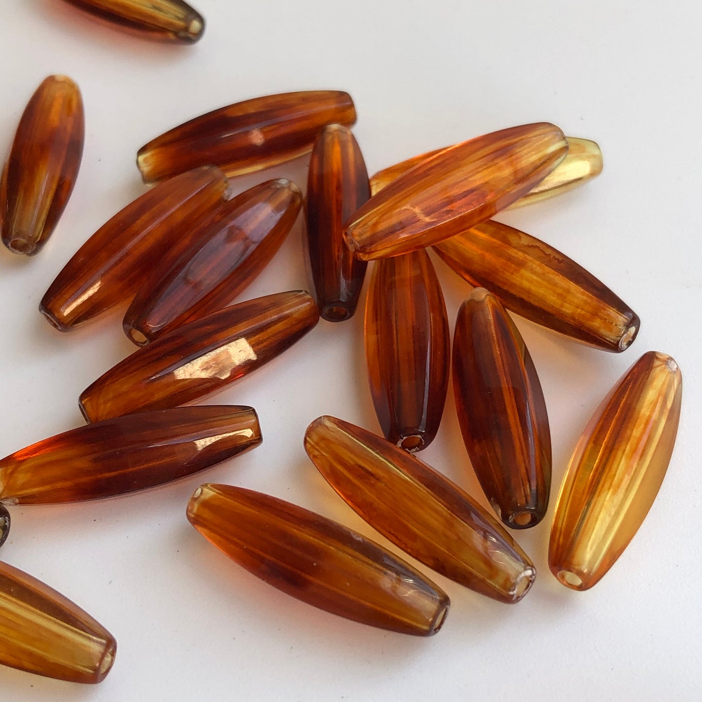 Honey Orange Brown Resin Beads 21x7mmLong Oval Jewellery Craft Beads 20 Pieces