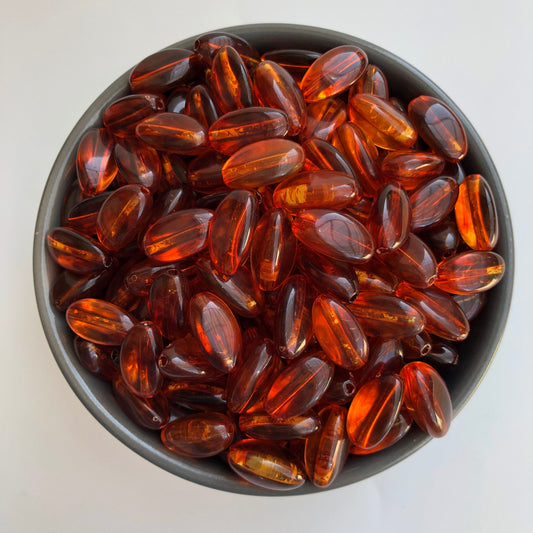 Honey Orange Brown Resin Beads 17x9mm Oval Jellybean Jewellery Craft Beads 20 Pieces