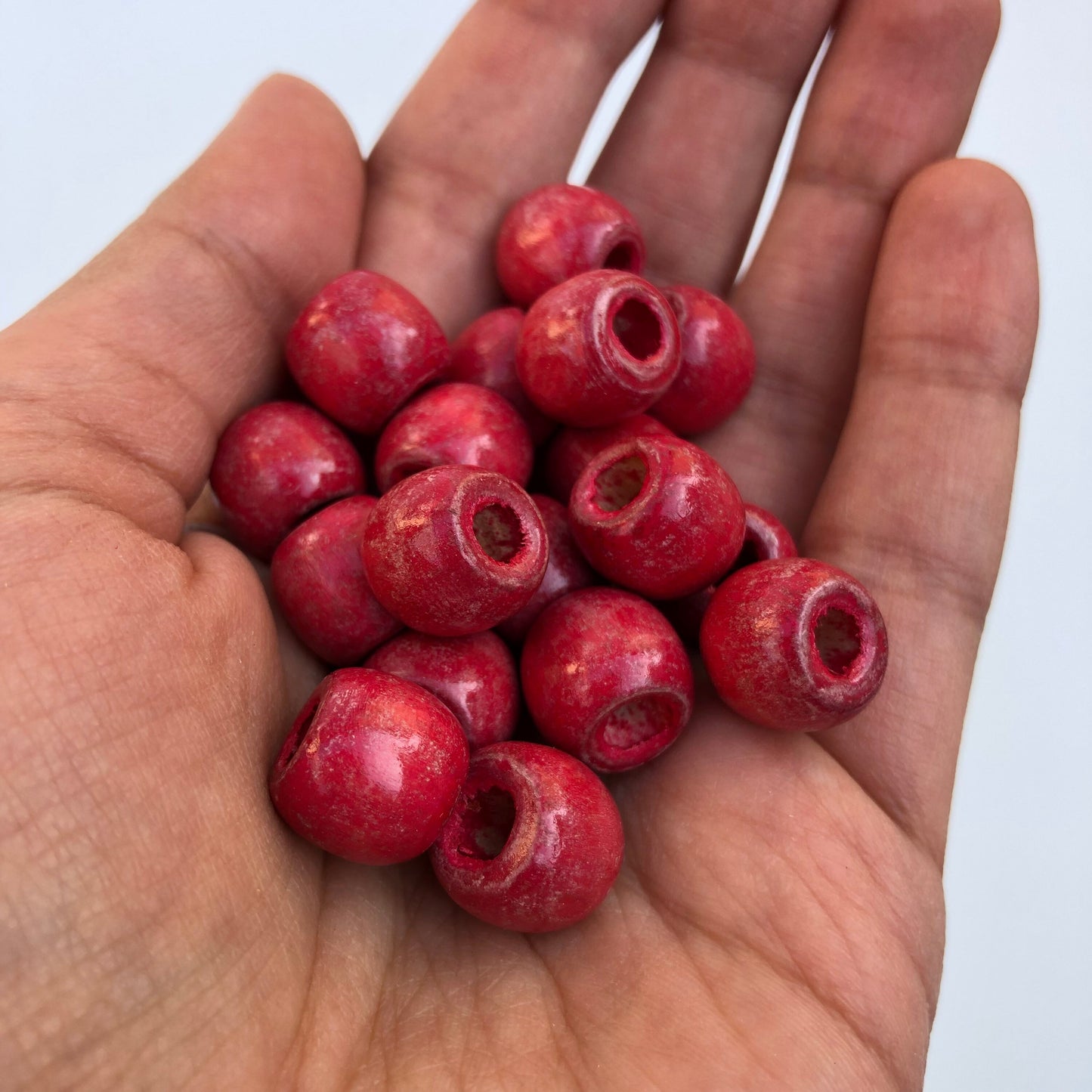 Wooden Macrame Beads | 12mm Red Beads | Bead Charm and Treasure