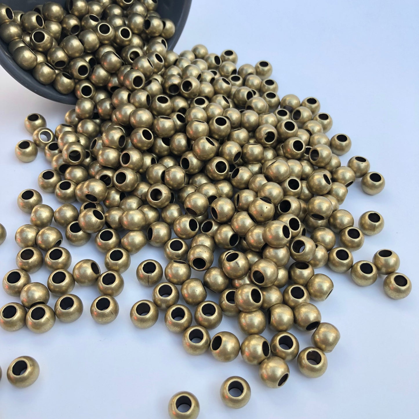 50X Matte Gold Macrame Beads 10x8mm Metallic Hair Pony Bead, Seamless Acrylic Plastic Craft Hair Jewellery Making Bead