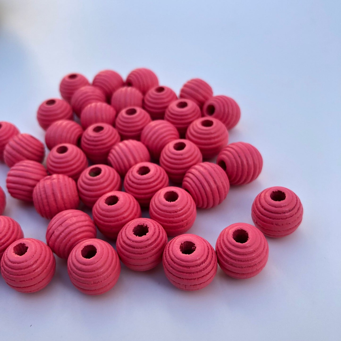 Salmon Pink Round Beehive Spiral Wood Beads - Set of 25 (14mm)